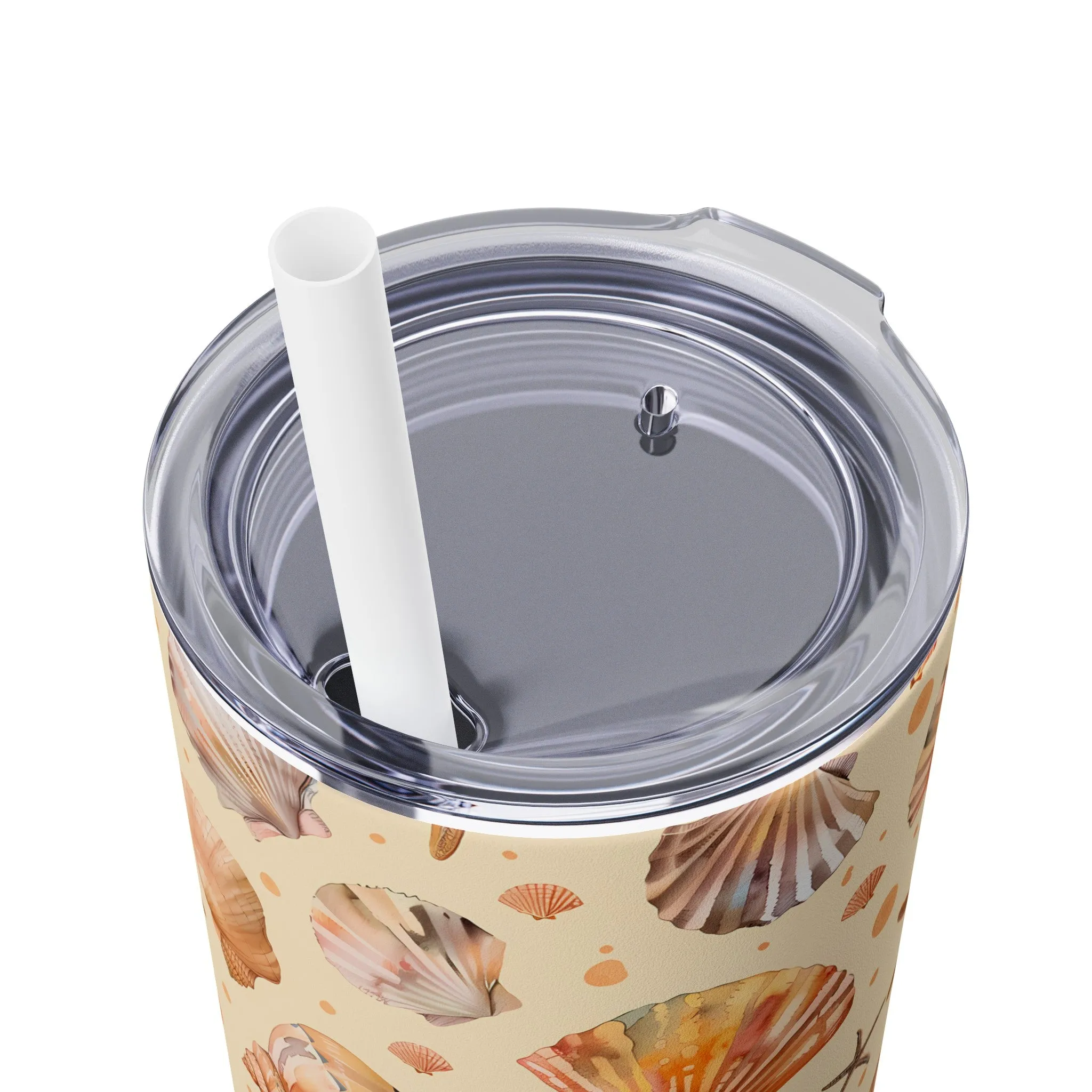 Stainless Steel Tumbler with Lid & Straw, 20 oz (Seashells & Starfish) Double-walled, Keeps Drinks Hot or Cold