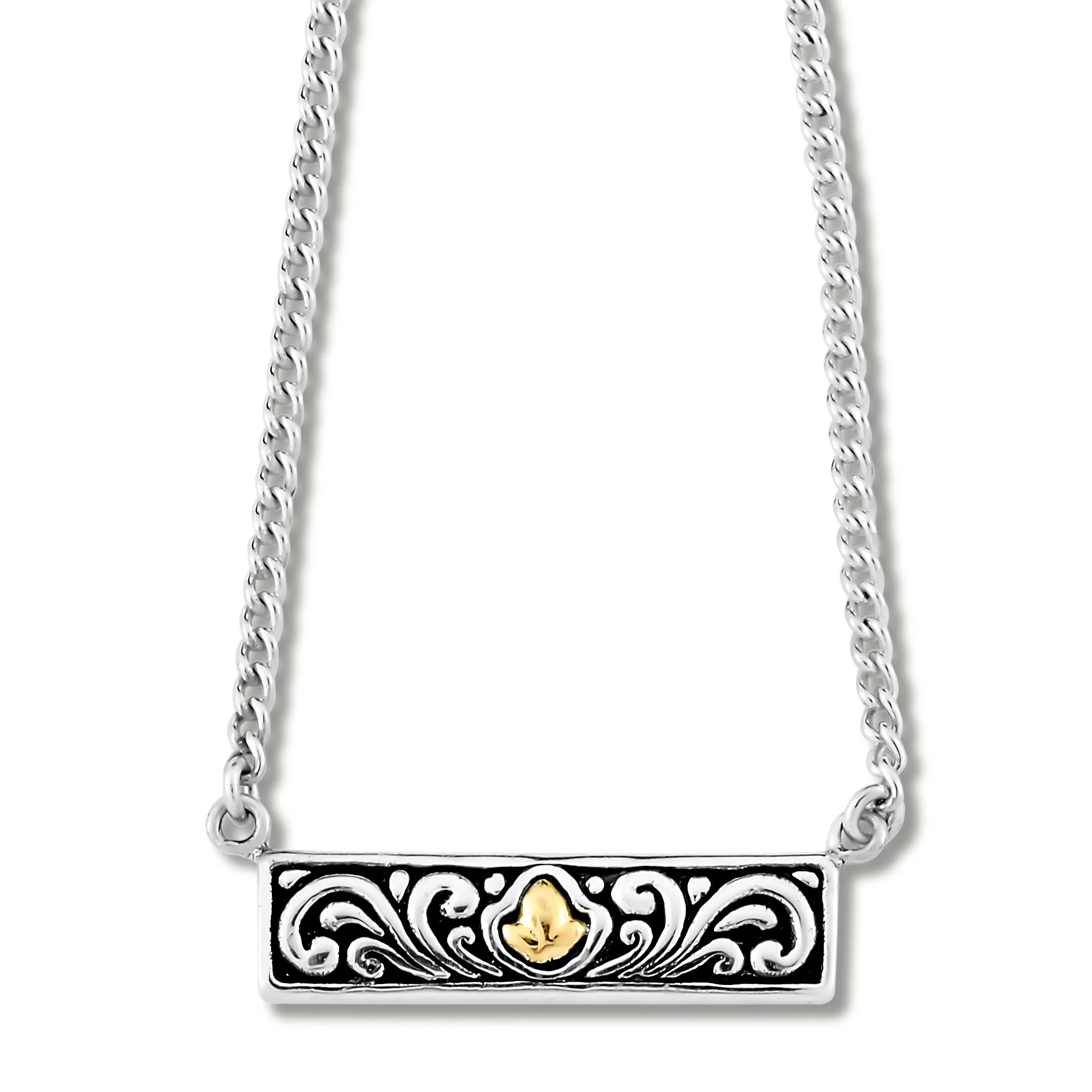 Sterling Silver & 18KY Bar Necklace With Bali Design