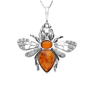 Sterling Silver & Baltic Amber Cubic Zirconia Bee pendant