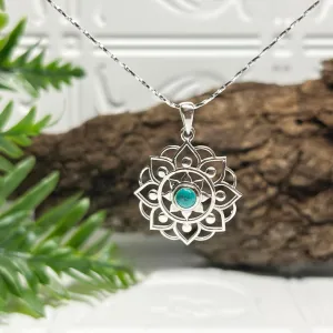 Sterling Silver Lotus Flower & Stone Necklace