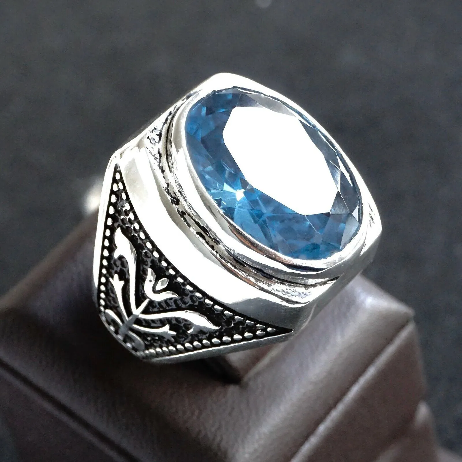 Sterling Silver Men’s Ring London Blue Topaz Artisan Handcrafted Unique Jewelry