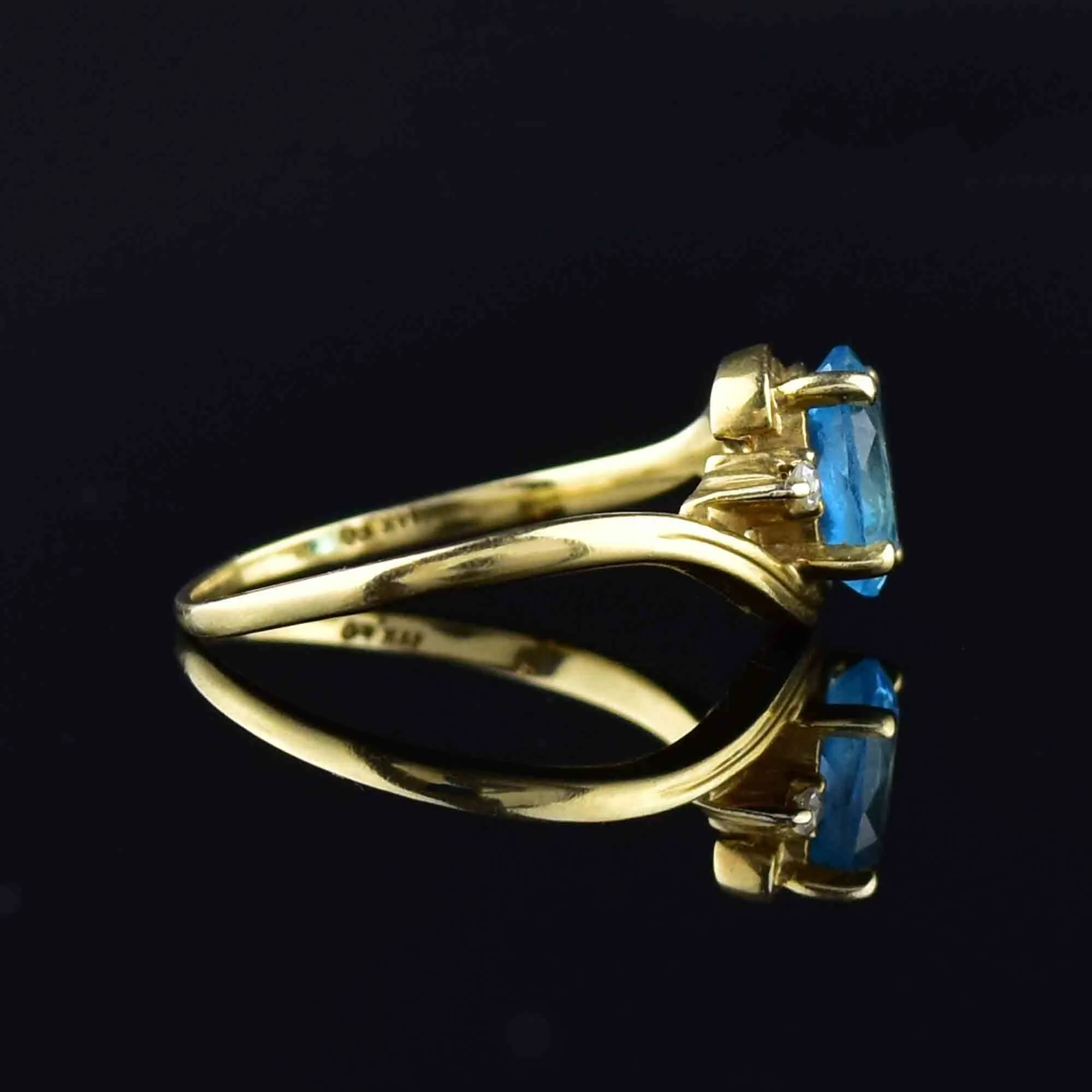 Vintage 14K Gold Swiss Blue Topaz Diamond Ring