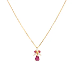 Vintage Ruby Diamond 18k Yellow Gold Pendant Necklace