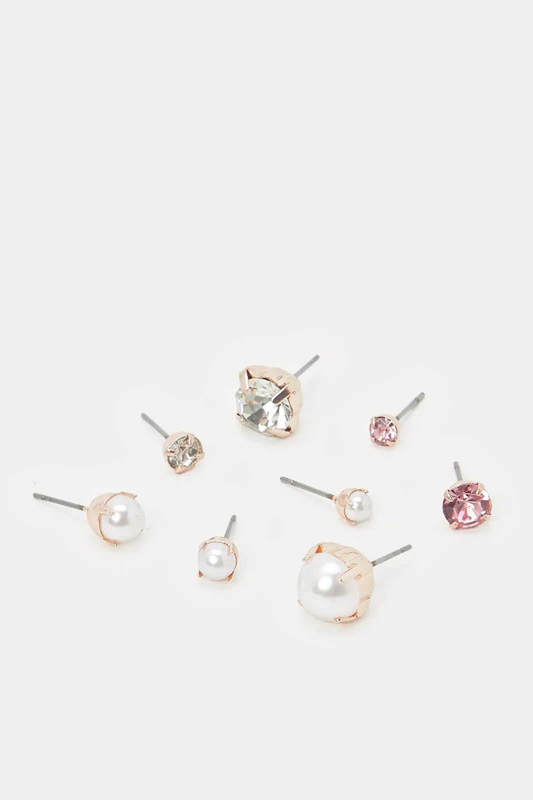 Women Silver Embellished Stud Set (8 Pairs)