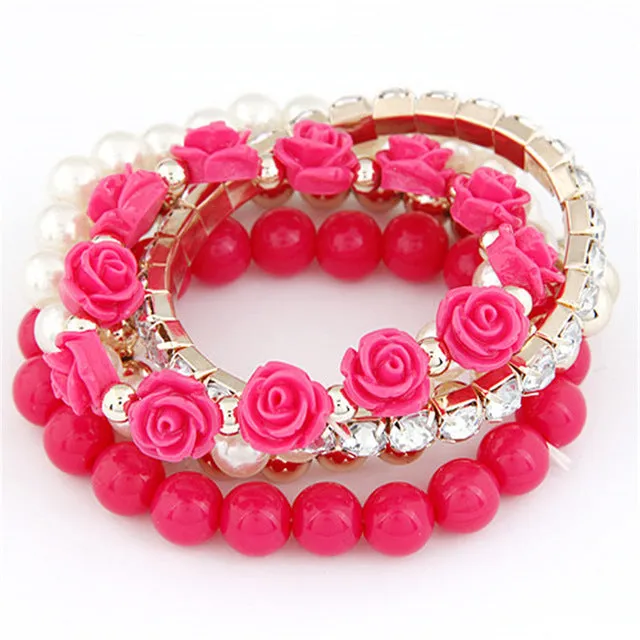 Xiacaier Bracelets For Women Sweet Flower Multilayer Beads Stretch Charm Bracelet Bangle Set Jewelry Costume jewelery Party Gift