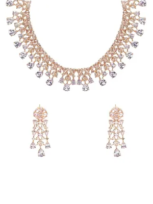 Yellow Chimes AD/American Diamond jewellary set for Women Ethnic Rosegold Plated AD Jewellery Set for Women and Girls