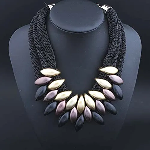 Yellow Chimes Choker Necklace for Women Thick Black Multicolour Leafy Choker Necklace for Women and Girls.