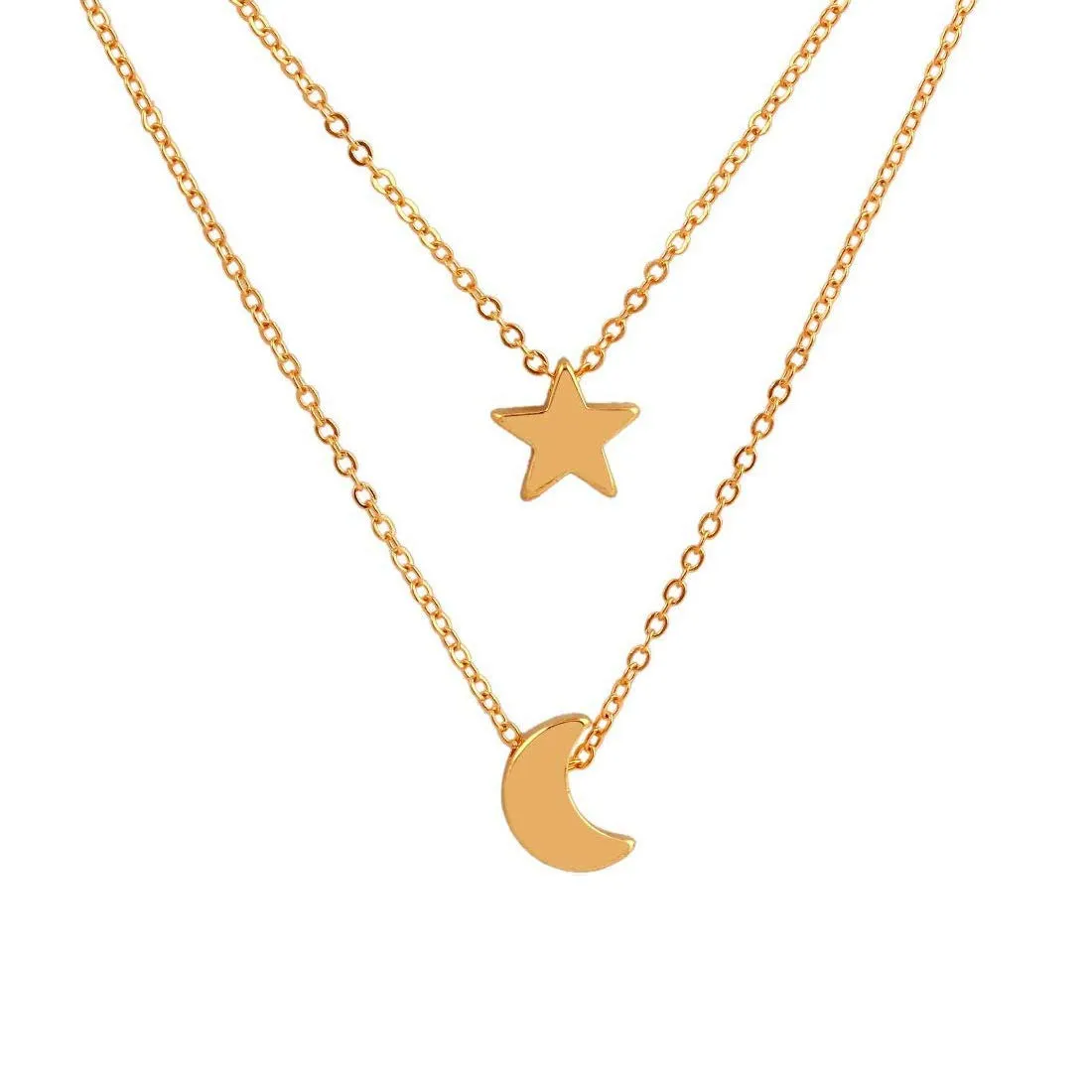 Yellow Chimes Classic Look Dual Layer Chain with Moon and Star Design Gold Plated Choker Necklace for Women and Girl's