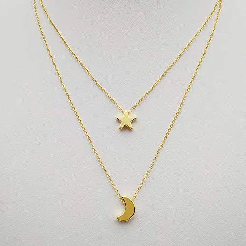 Yellow Chimes Classic Look Dual Layer Chain with Moon and Star Design Gold Plated Choker Necklace for Women and Girl's