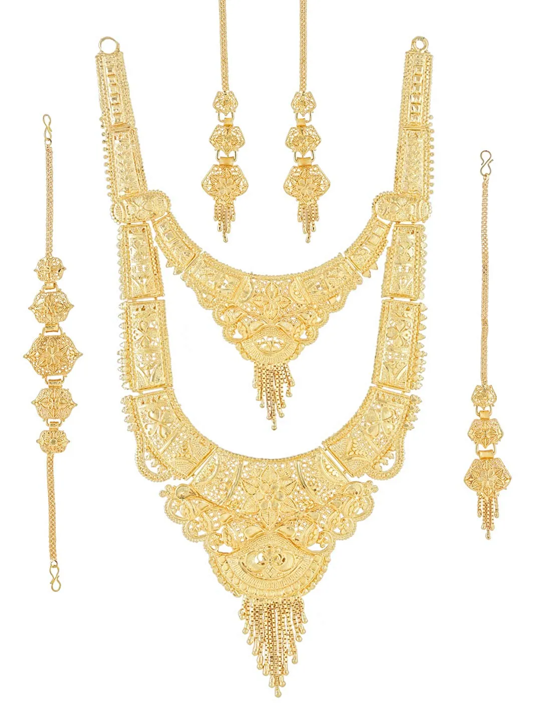 Yellow Chimes Ethnic One Gram Gold Designer Antique Golden Long Traditional Wedding Necklace set Jewellery Set for Women & Girls