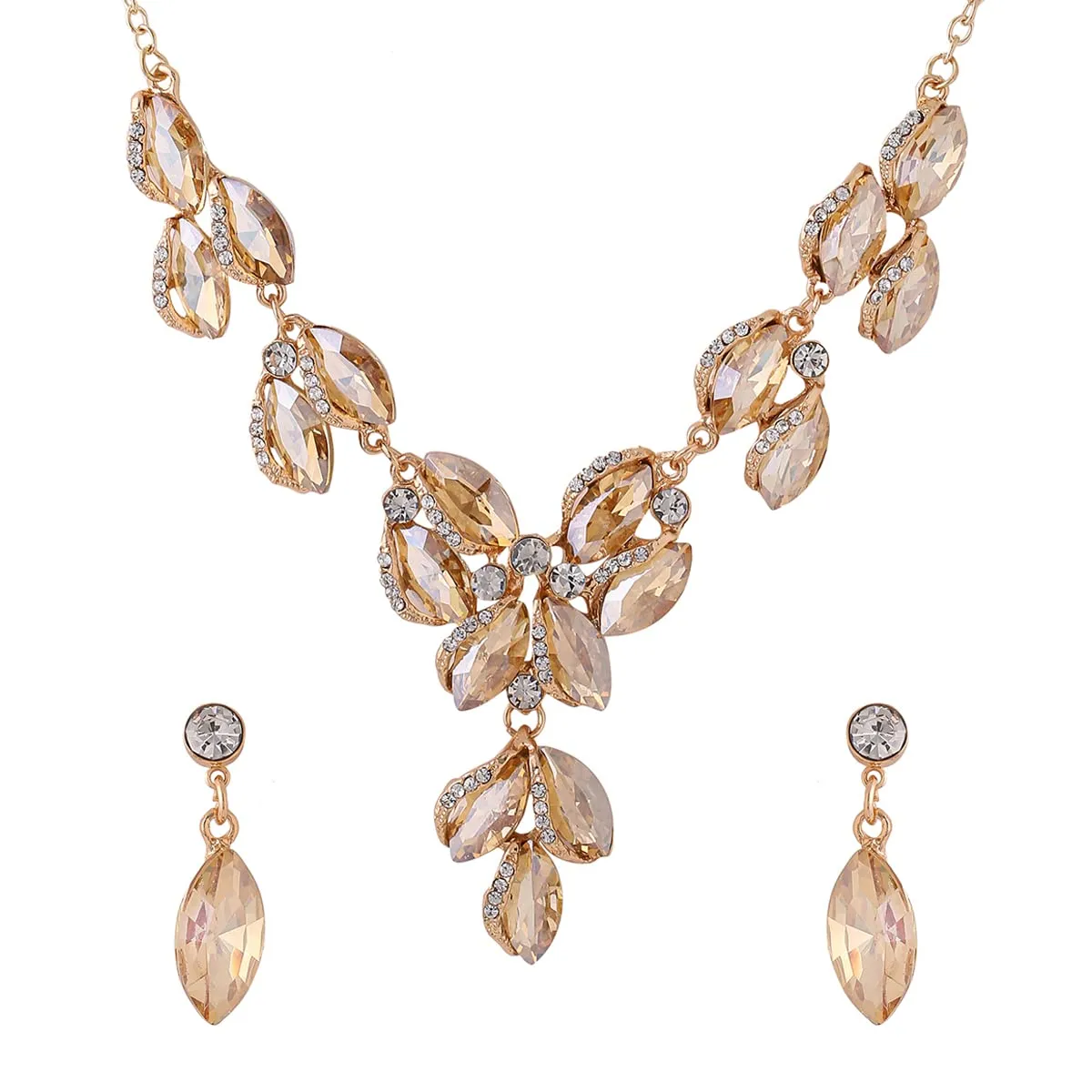 Yellow Chimes Jewellery Set For Women Gold Toned Oval Shaped Crystal Studded Necklace Set With Earring For Women and Girls