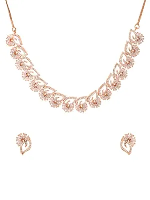 Yellow Chimes Jewellery Set For Women Rose Gold Toned AD/American Diamond Studded Necklace Set For Women and Girls