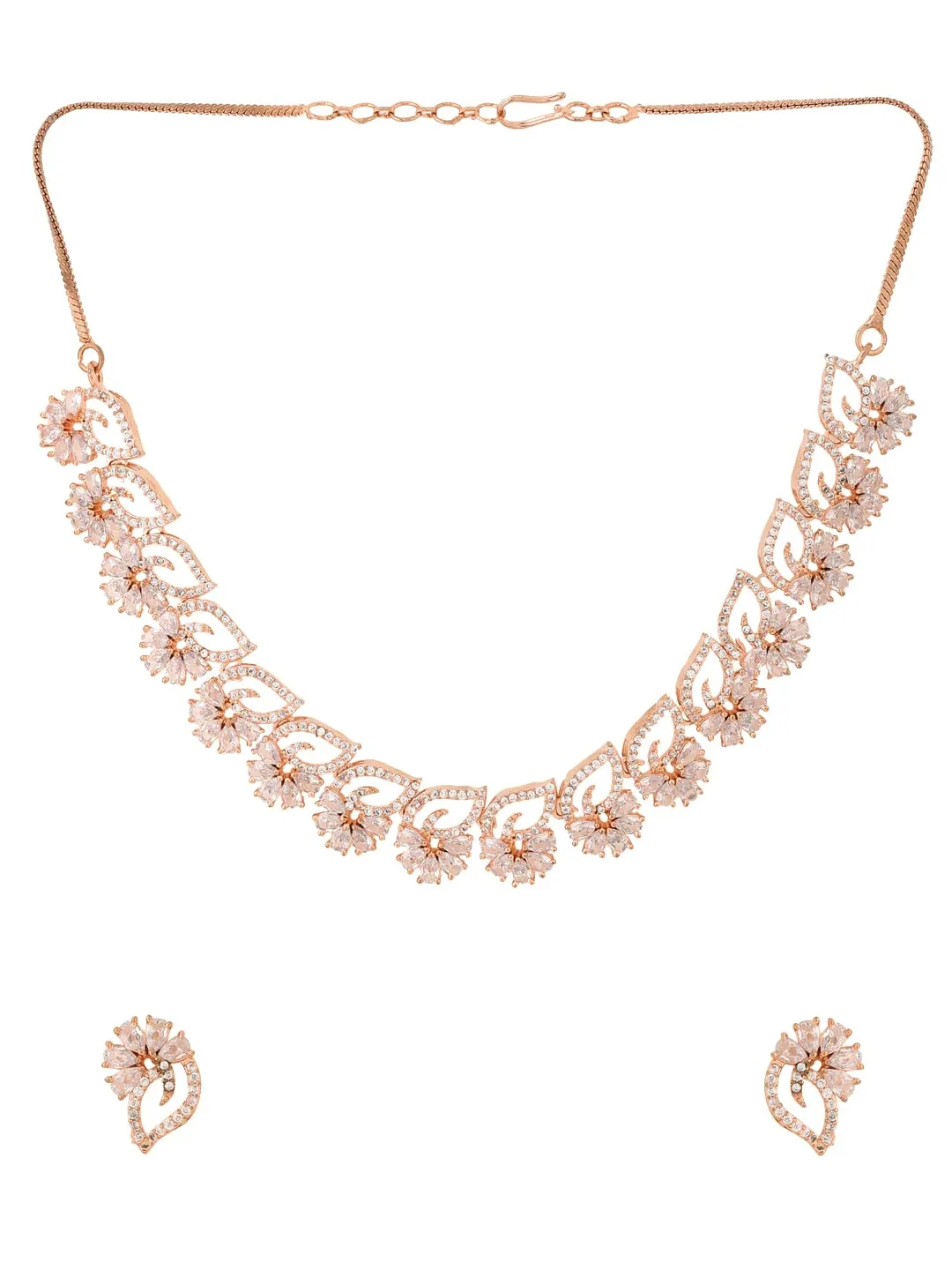 Yellow Chimes Jewellery Set For Women Rose Gold Toned AD/American Diamond Studded Necklace Set For Women and Girls