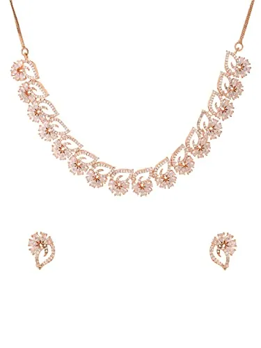 Yellow Chimes Jewellery Set For Women Rose Gold Toned AD/American Diamond Studded Necklace Set For Women and Girls