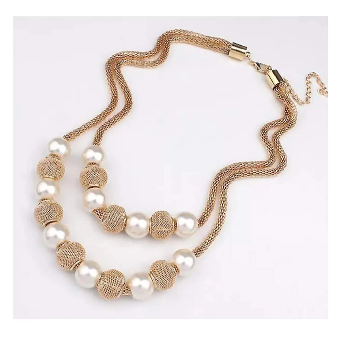 Yellow Chimes Layered Necklace for Women Gold-plated Western Pearl Beads Multi layered Chain Necklace for Women and Girl