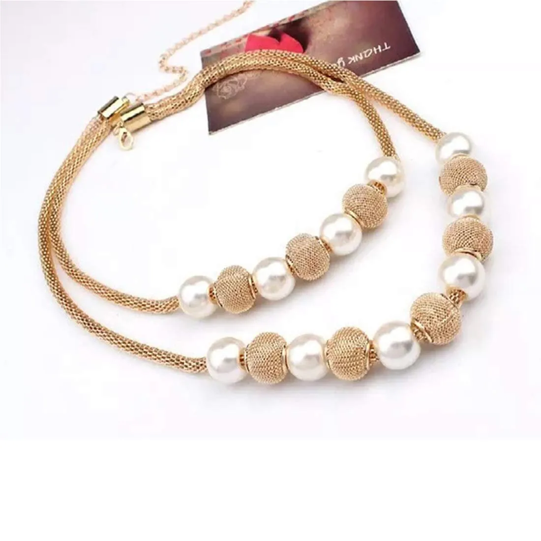 Yellow Chimes Layered Necklace for Women Gold-plated Western Pearl Beads Multi layered Chain Necklace for Women and Girl