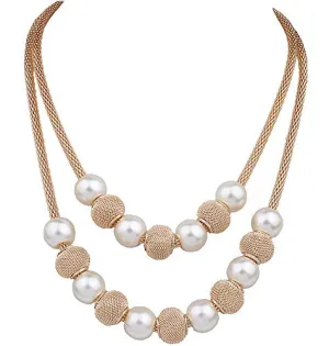 Yellow Chimes Layered Necklace for Women Gold-plated Western Pearl Beads Multi layered Chain Necklace for Women and Girl