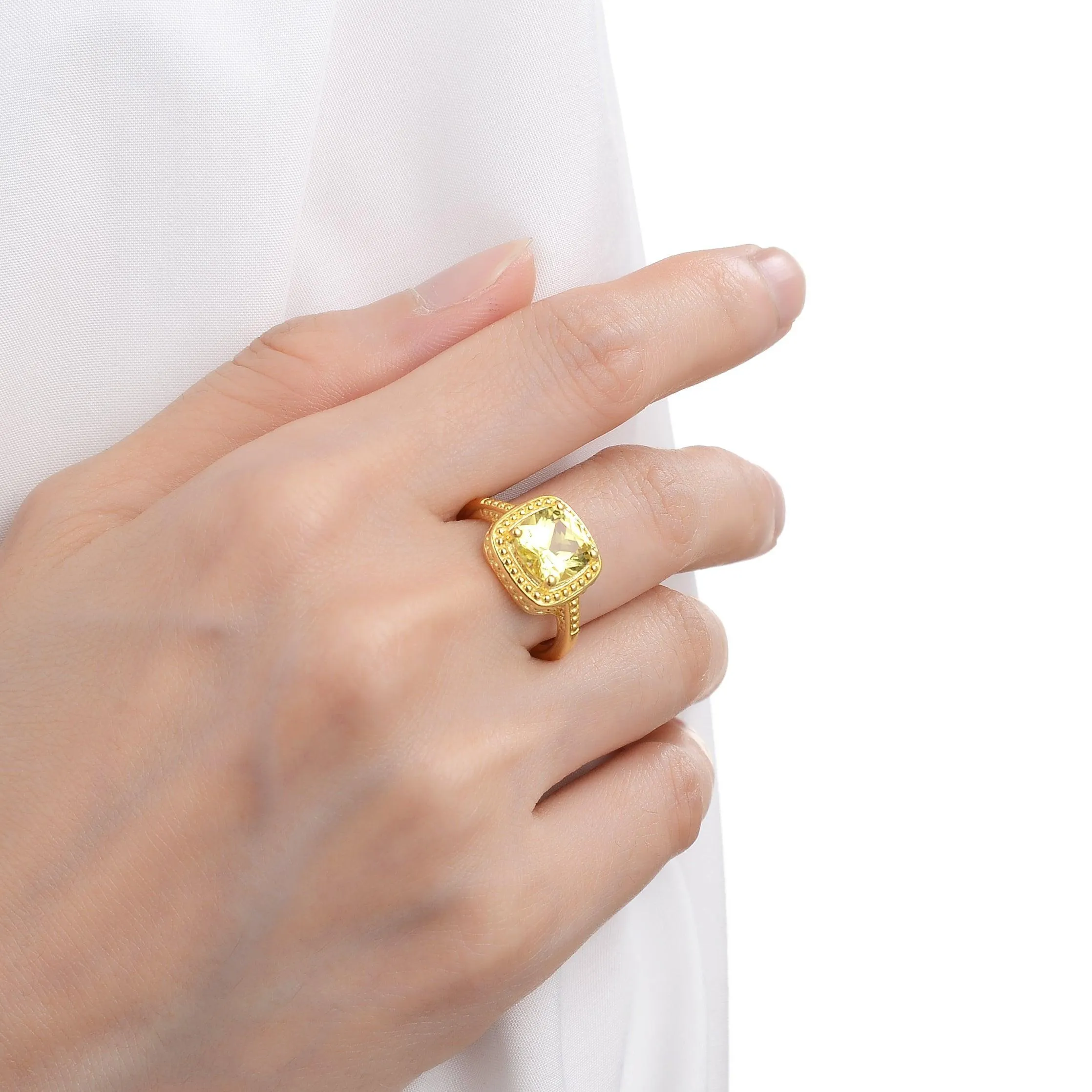 Yellow Sapphire Cushion Statement Ring